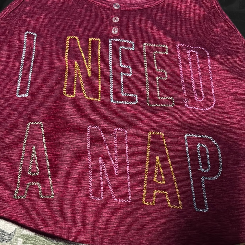 Red Sleepwear Tank Top with Humorous Print - Picture 3 of 5